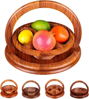 Wooden Fruit Basket,Handmade Wood Carving Fruit Plate Collapsible Fruit Basket Bamboo Dried Fruit Basket Wooden Bowls for Home Decoration (Four grid), One size fits all