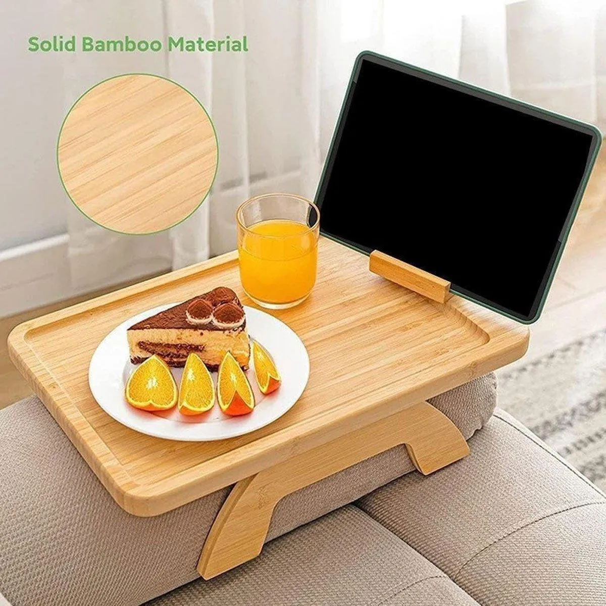 Wooden Lazy Sofa Tray Rotating With Mobile Phone Tablet Holder Plate Breakfast Snack Foldable