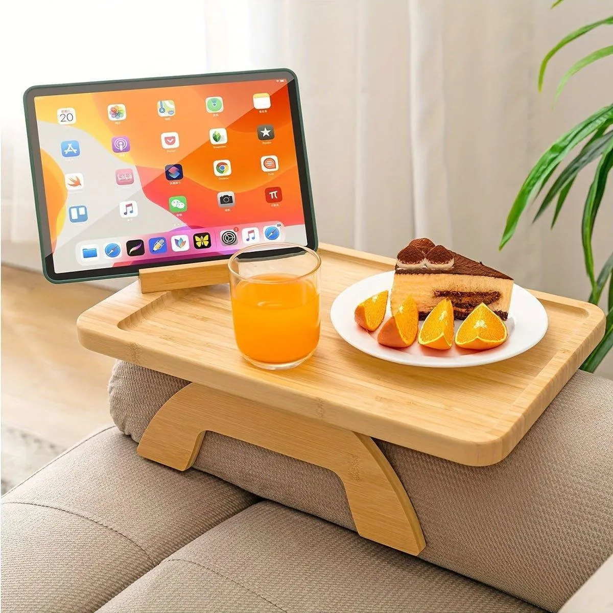 Wooden Lazy Sofa Tray Rotating With Mobile Phone Tablet Holder Plate Breakfast Snack Foldable