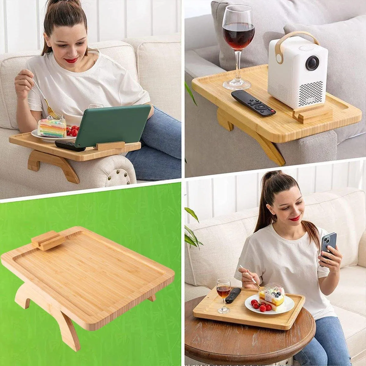 Wooden Lazy Sofa Tray Rotating With Mobile Phone Tablet Holder Plate Breakfast Snack Foldable