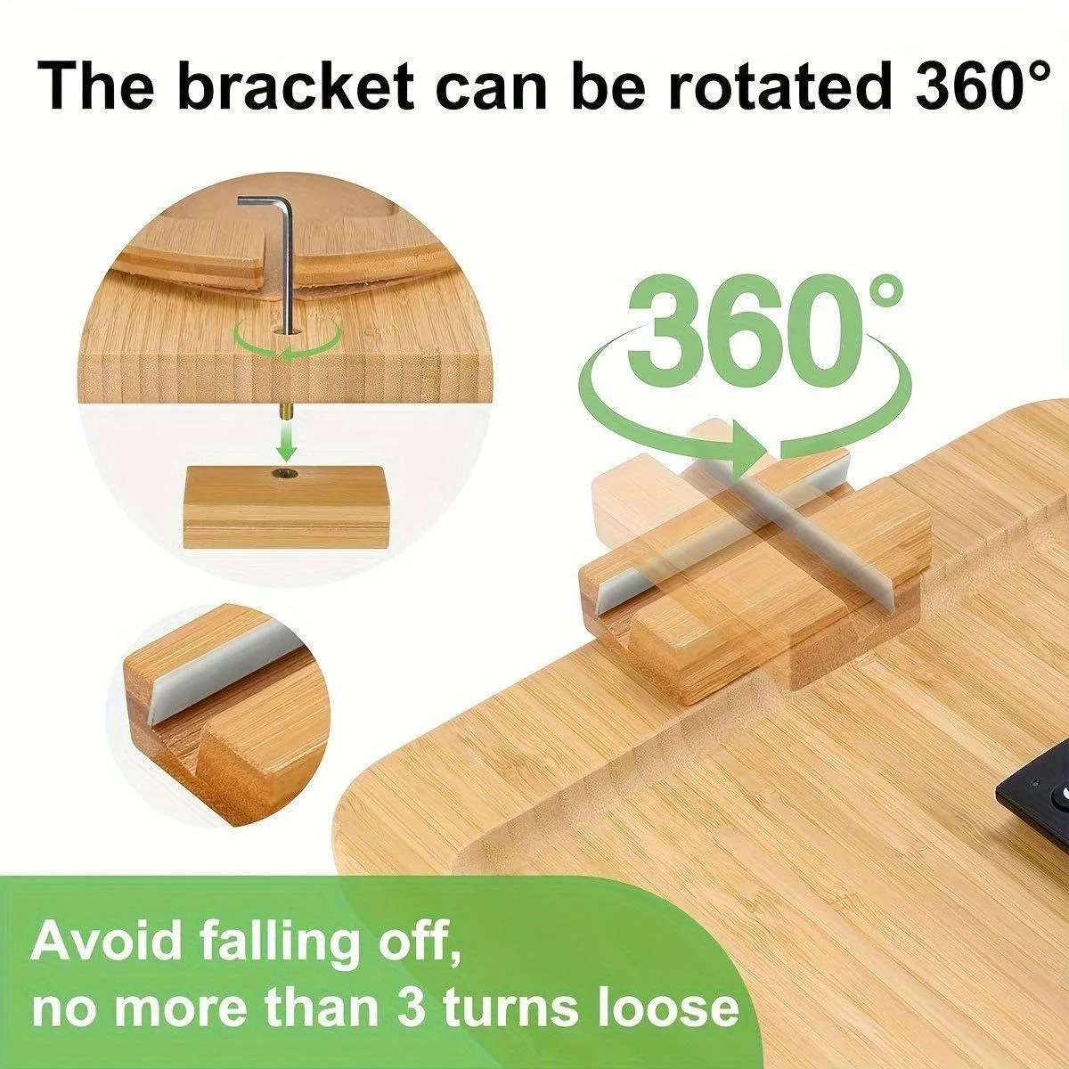 Wooden Lazy Sofa Tray Rotating With Mobile Phone Tablet Holder Plate Breakfast Snack Foldable