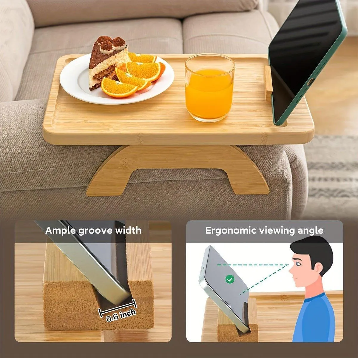 Wooden Lazy Sofa Tray Rotating With Mobile Phone Tablet Holder Plate Breakfast Snack Foldable