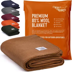 Woolly Mammoth Merino Wool Blanket - Large 66" x 90", 4LBS Camp Blanket | Thick Cabin Outdoors Throw, Cold Weather, Emergency, Camping Gear, Hiking, Survival, Army, Outside, Twin Size Bed, Tan Color