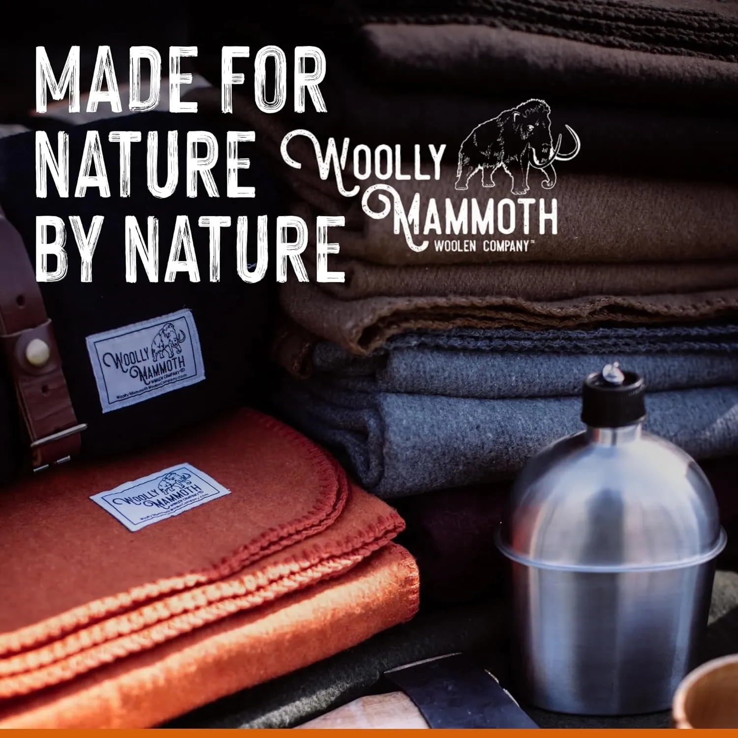 Woolly Mammoth Merino Wool Blanket - Large 66" x 90", 4LBS Camp Blanket | Thick Cabin Outdoors Throw, Cold Weather, Emergency, Camping Gear, Hiking, Survival, Army, Outside, Twin Size Bed, Tan Color