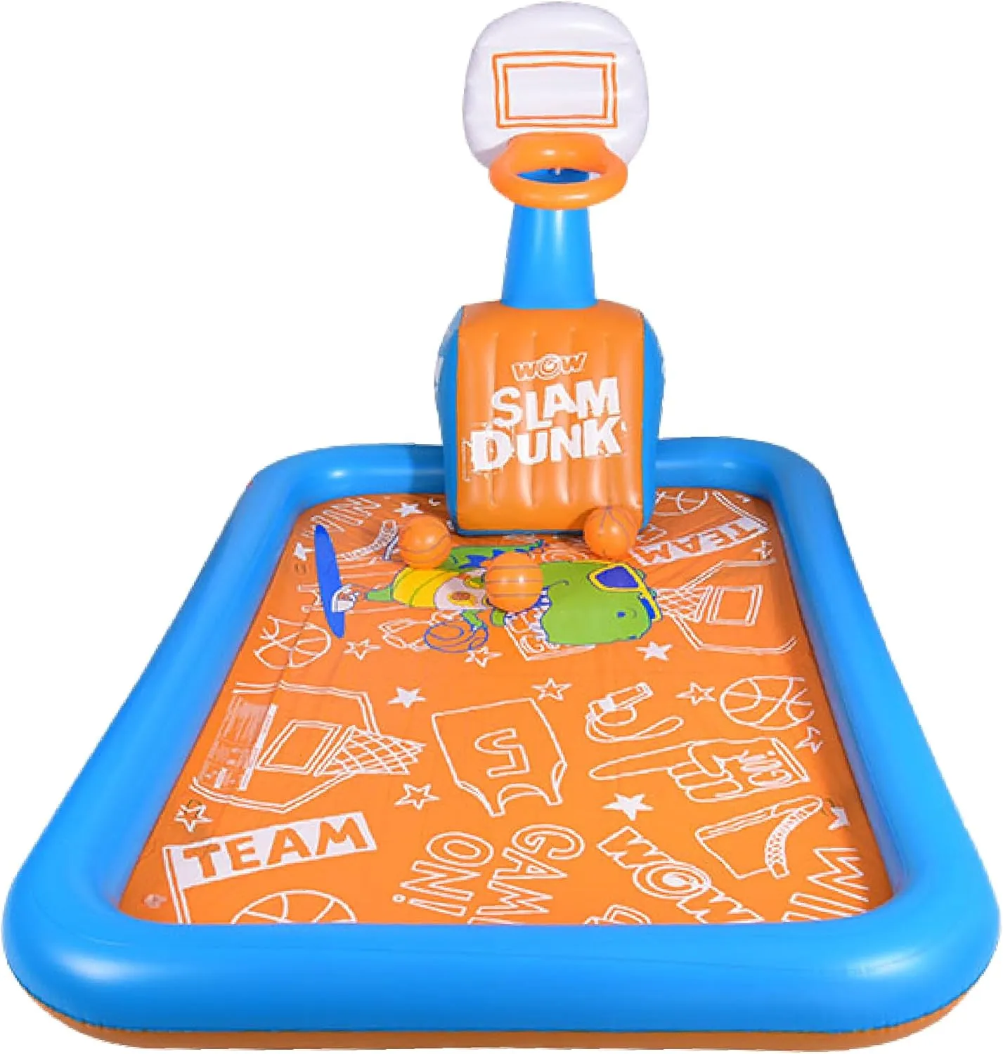 WOW Sports Hoops Splash Pad, Large Sprinkler Splash Pad for Kids with Inflatable Hoops and Basketballs