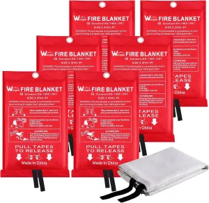 Wucgea Fire Blanket for Home and Kitchen - 6 Pack Fiberglass Reusable Fire Blankets Suppression Emergency for School Fireplace Grill Car Office Garage Welding Warehouse Safety 3.3ft x 3.3ft