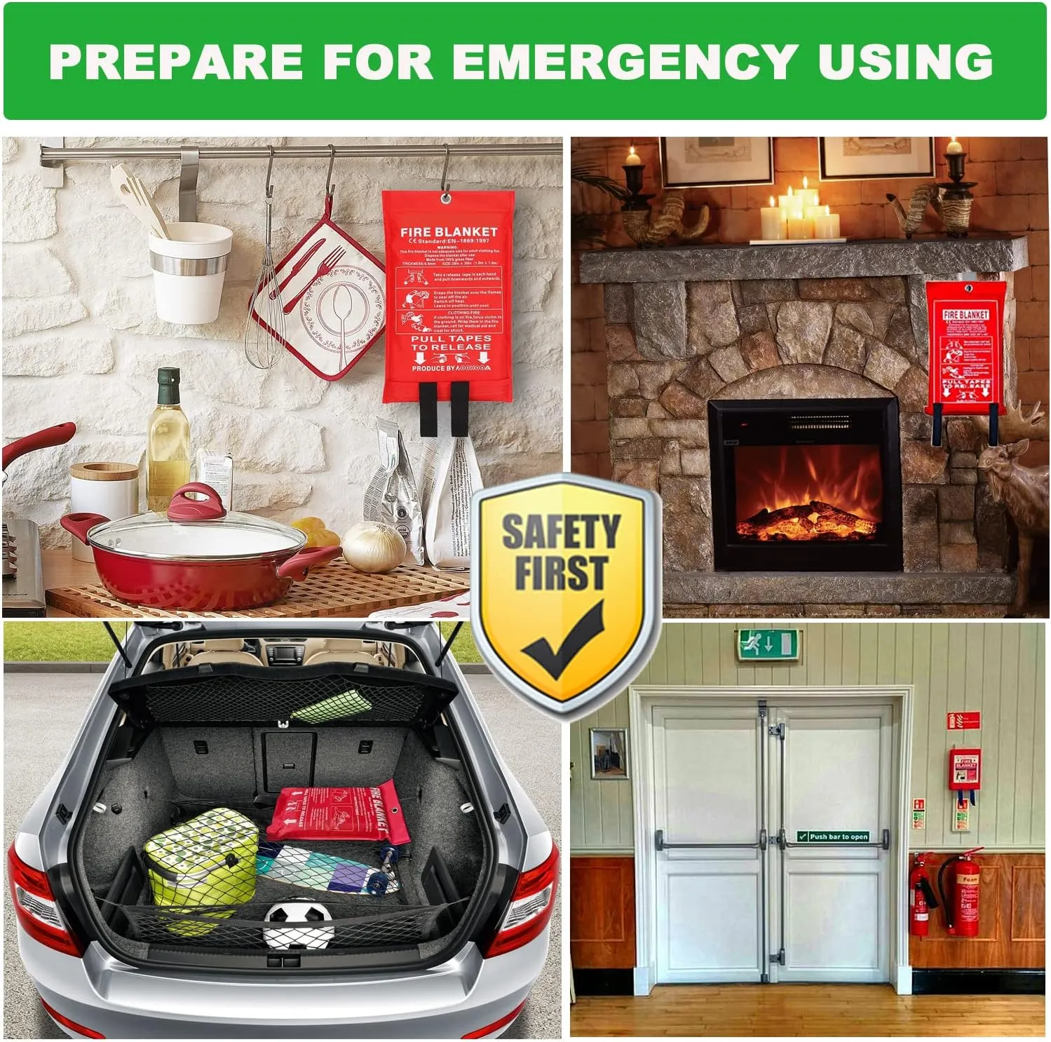 Wucgea Fire Blanket for Home and Kitchen - 6 Pack Fiberglass Reusable Fire Blankets Suppression Emergency for School Fireplace Grill Car Office Garage Welding Warehouse Safety 3.3ft x 3.3ft