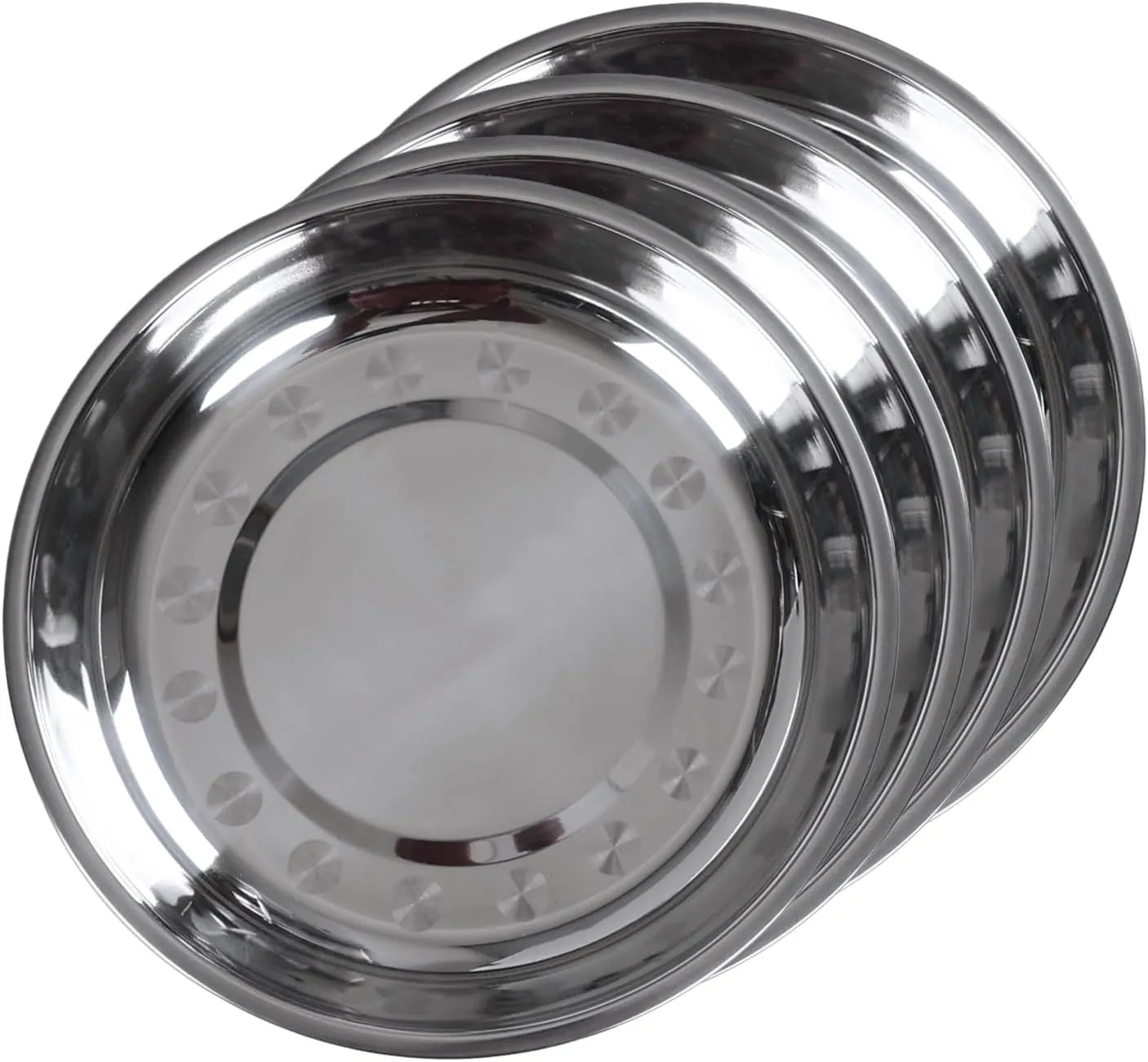 Xyskin 4-Piece Stainless Steel Round Plates, Metal Camping Plates