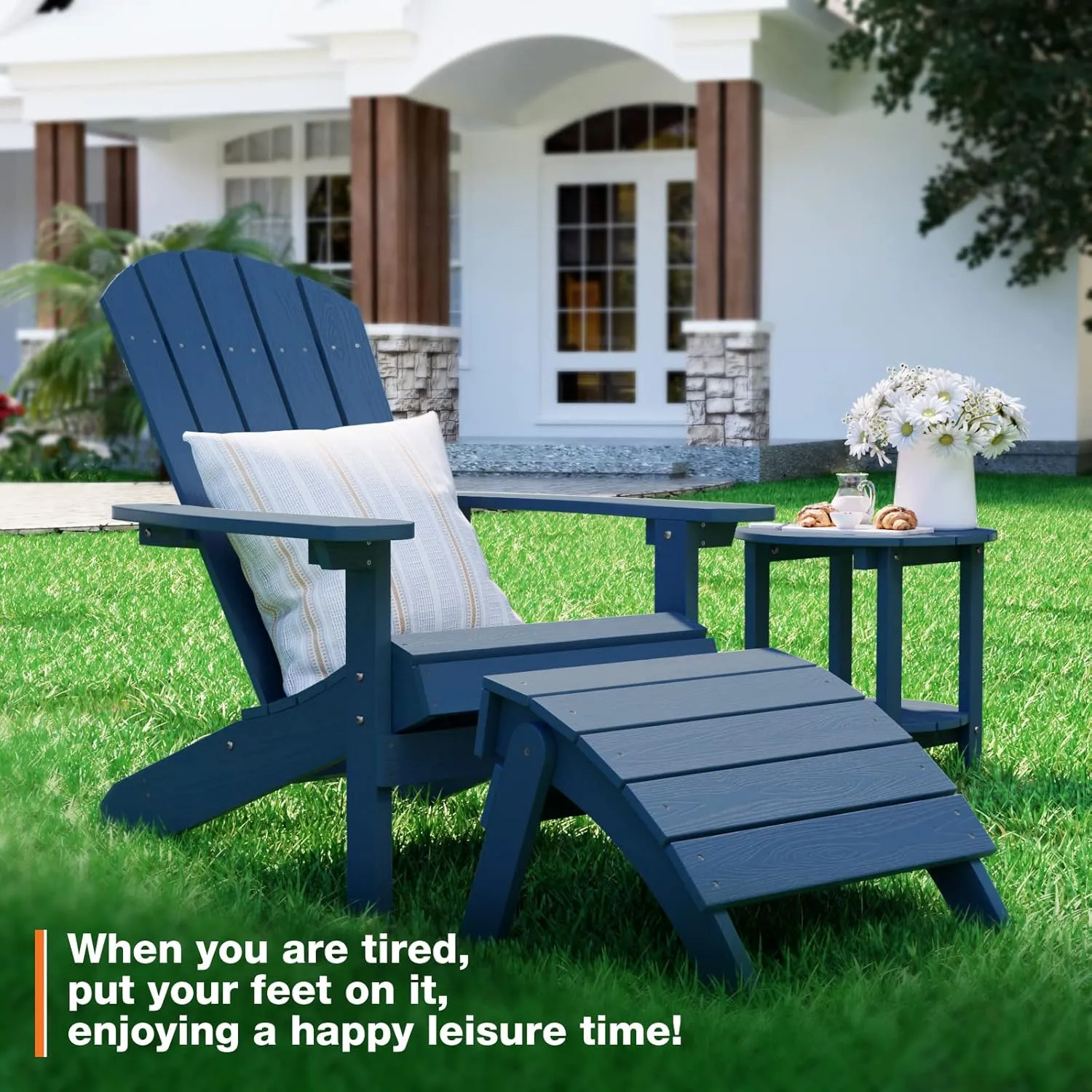 YEFU Adirondack Ottoman Set of 2, Patio Foot Rest, Adirondack Foot Rest, Folding Adirondack Footstool, Weather Resistant for Adirondack Chair, Widely Used for Outdoor, Backyard, Fire Pits-Navy Blue