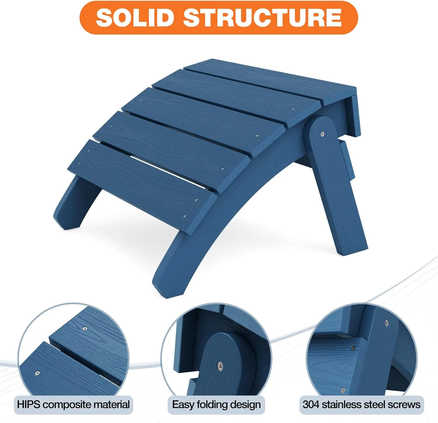 YEFU Adirondack Ottoman Set of 2, Patio Foot Rest, Adirondack Foot Rest, Folding Adirondack Footstool, Weather Resistant for Adirondack Chair, Widely Used for Outdoor, Backyard, Fire Pits-Navy Blue
