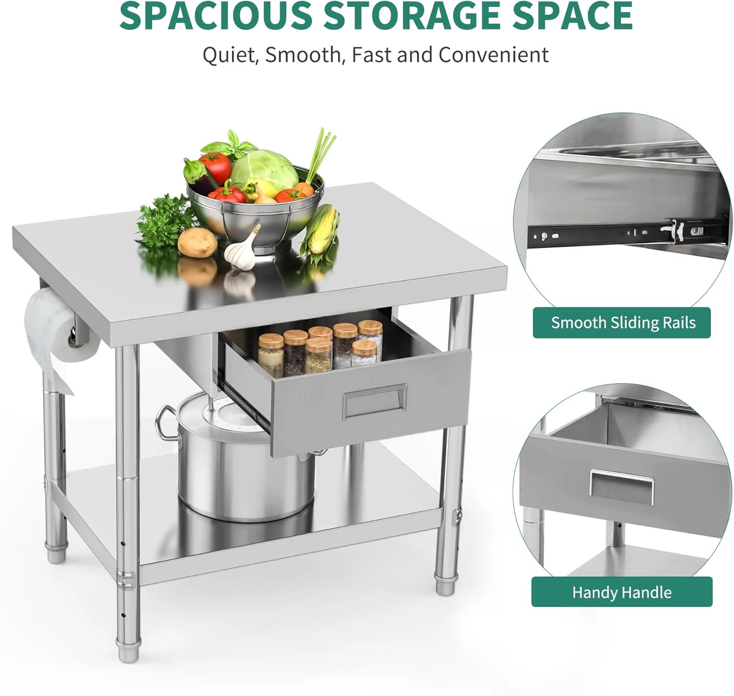 YITAHOME 36" × 24" Stainless Steel Table with Paper Towel Holder and Drawer, NSF Work Table with Drawer, Metal Table Prep Table for Home Kitchen Restaurant Garage Warehouse