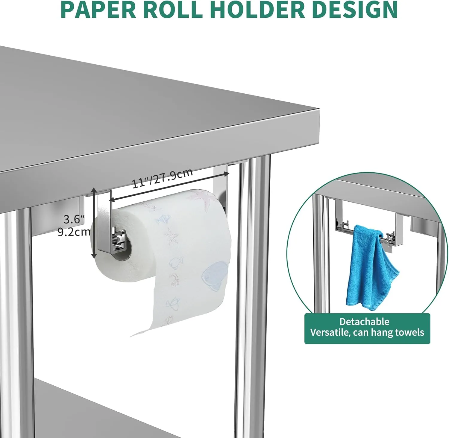 YITAHOME 36" × 24" Stainless Steel Table with Paper Towel Holder and Drawer, NSF Work Table with Drawer, Metal Table Prep Table for Home Kitchen Restaurant Garage Warehouse