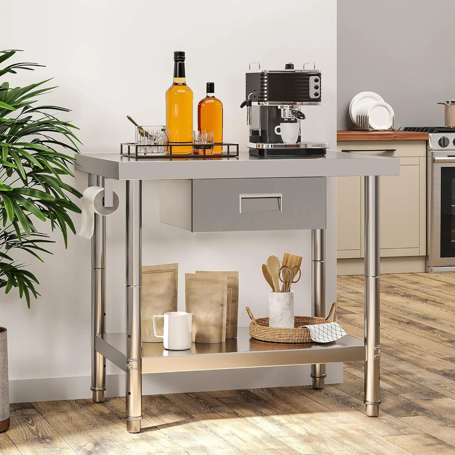 YITAHOME 36" × 24" Stainless Steel Table with Paper Towel Holder and Drawer, NSF Work Table with Drawer, Metal Table Prep Table for Home Kitchen Restaurant Garage Warehouse