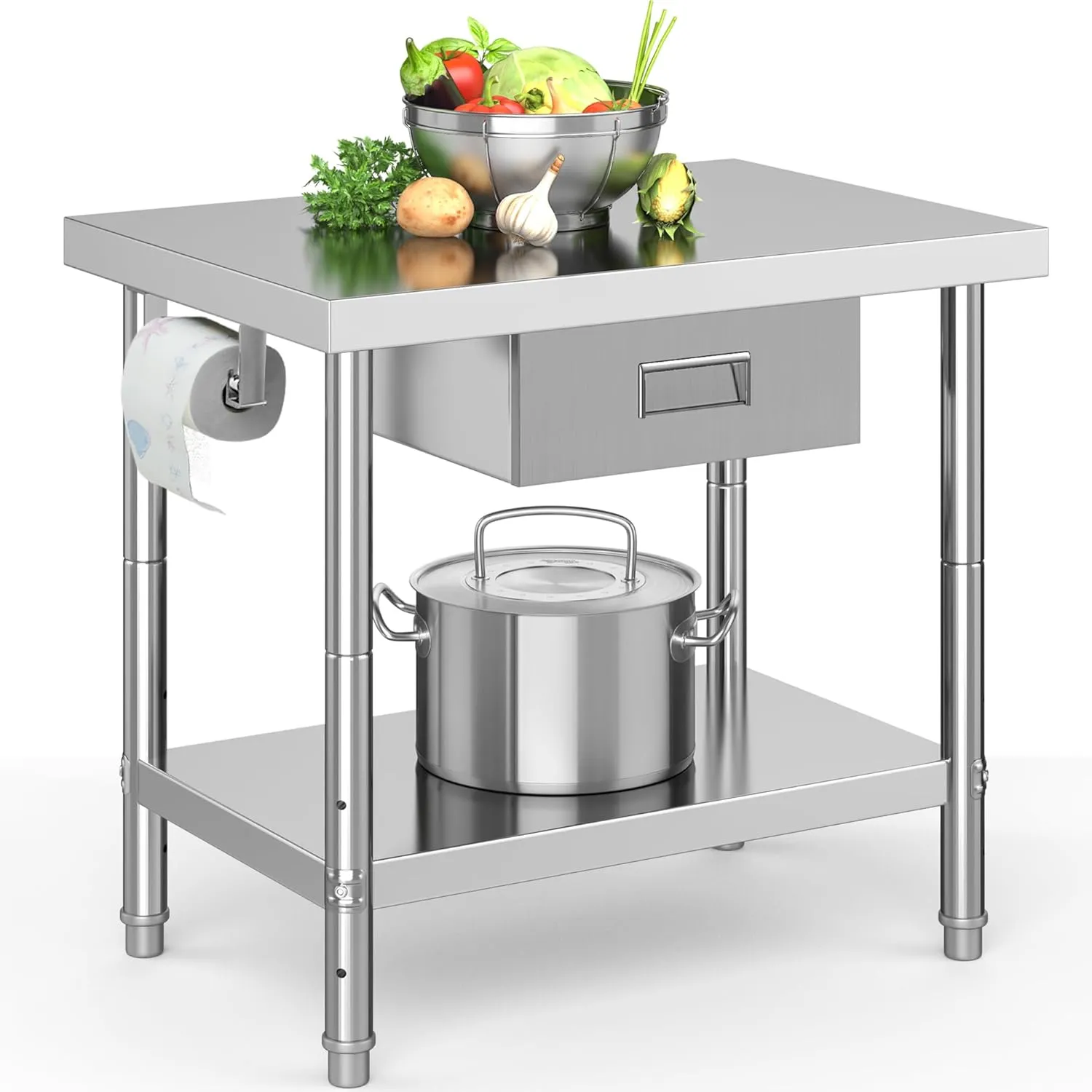 YITAHOME 36" × 24" Stainless Steel Table with Paper Towel Holder and Drawer, NSF Work Table with Drawer, Metal Table Prep Table for Home Kitchen Restaurant Garage Warehouse