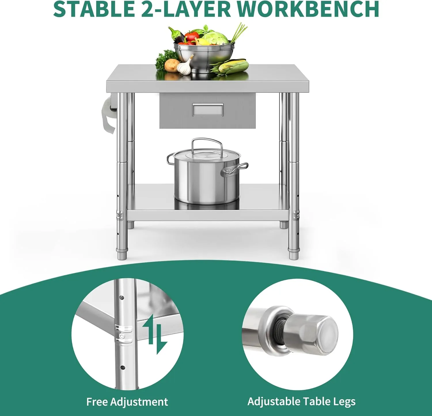 YITAHOME 36" × 24" Stainless Steel Table with Paper Towel Holder and Drawer, NSF Work Table with Drawer, Metal Table Prep Table for Home Kitchen Restaurant Garage Warehouse