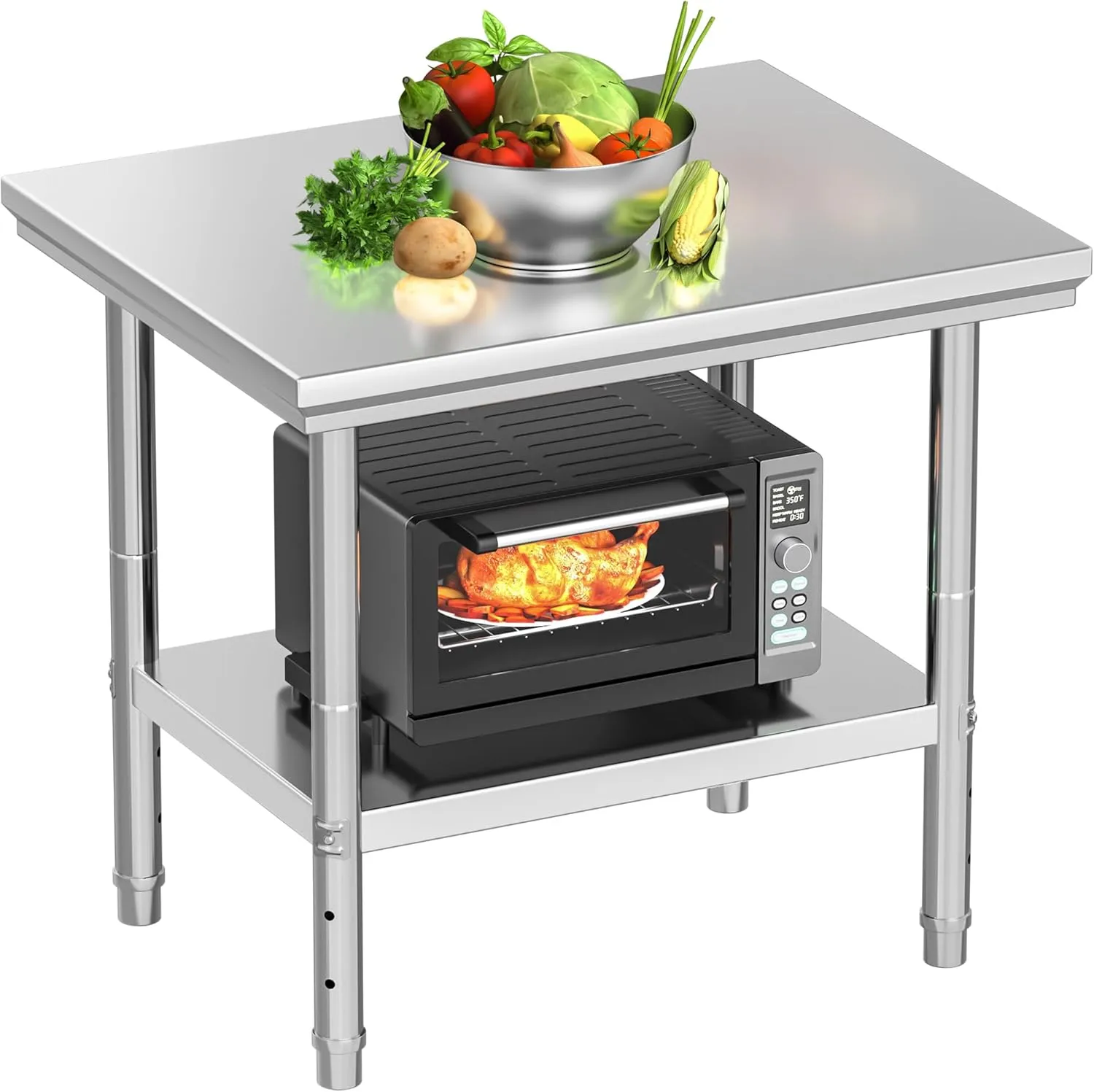 YITAHOME NSF Stainless Steel Table, 30" X 24" Work Table, 2 Shelves Metal Prep Worktable for Home Kitchen Restaurant Garage Warehouse Outdoor