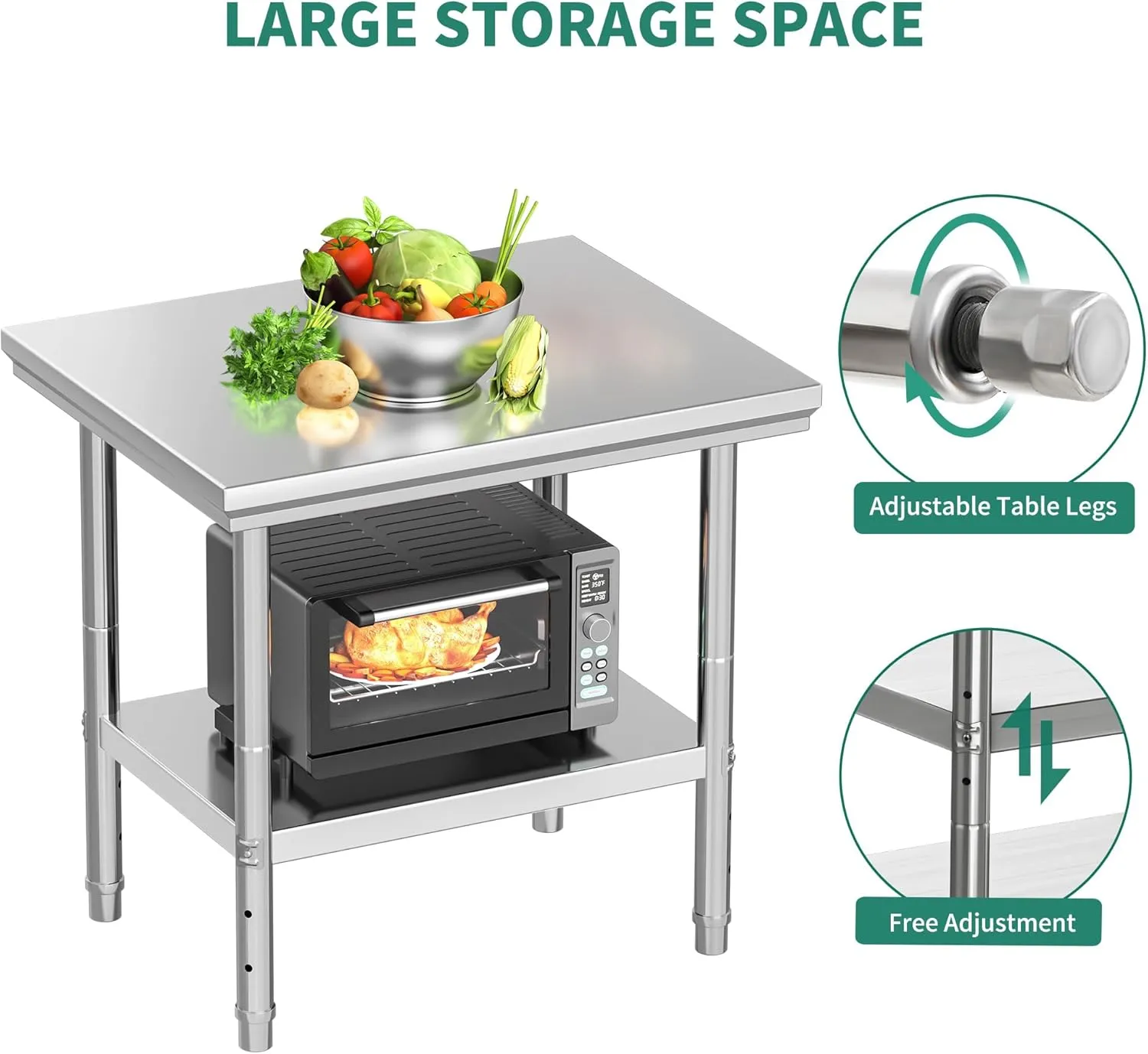 YITAHOME NSF Stainless Steel Table, 30" X 24" Work Table, 2 Shelves Metal Prep Worktable for Home Kitchen Restaurant Garage Warehouse Outdoor