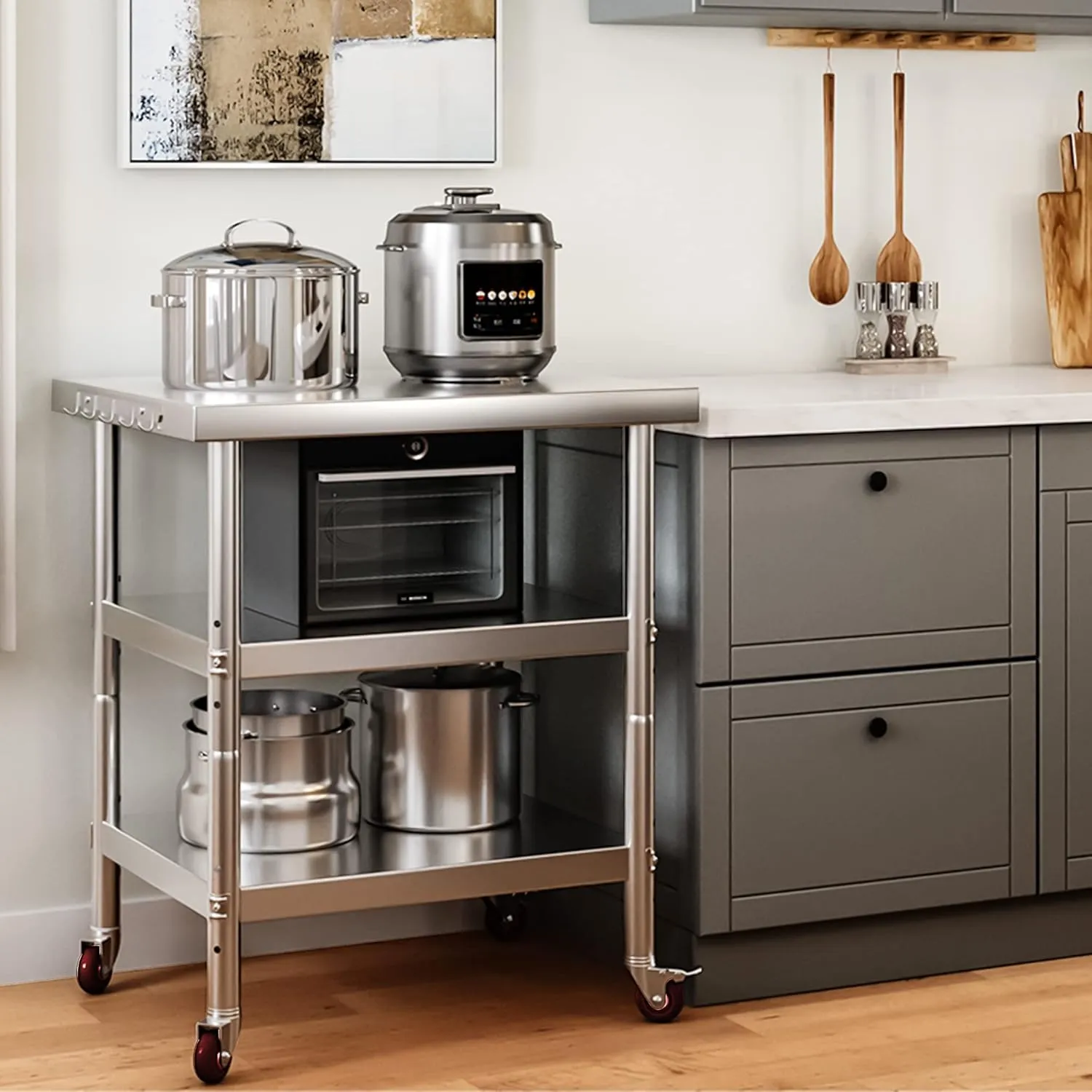 YITAHOME NSF Stainless Steel Table, 30" X 24" Work Table with Wheels, 3 Shelves Metal Prep Worktable for Home Kitchen Restaurant Garage Warehouse Outdoor