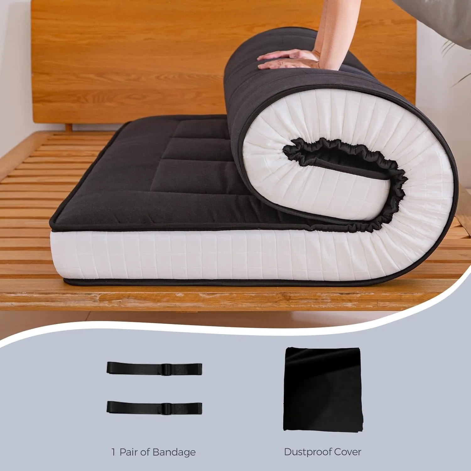 YOSHOOT 6 Inch Extra Thick Japanese Futon Floor Mattress, Foldable Tatami Pad Mattress for Adults, Black, Twin