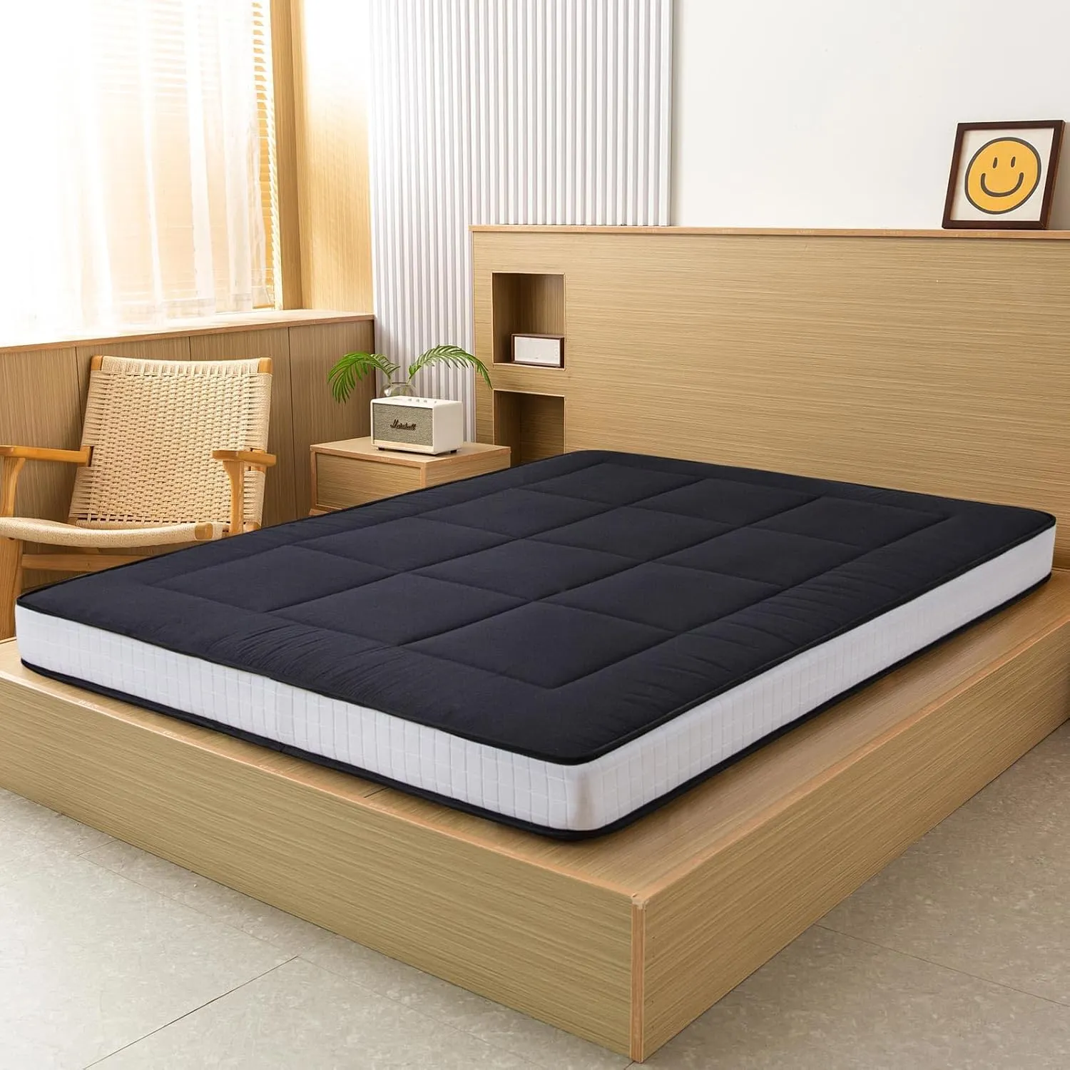 YOSHOOT 6 Inch Extra Thick Japanese Futon Floor Mattress, Foldable Tatami Pad Mattress for Adults, Black, Twin