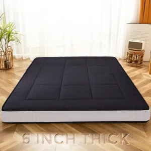 YOSHOOT 6 Inch Extra Thick Japanese Futon Floor Mattress, Foldable Tatami Pad Mattress for Adults, Black, Twin