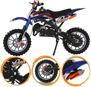 YOXIER 50cc Kids Dirt Bike, 2-Stroke Gas Dirt Bike, Gas Motorcycle for Kids 8-14, Gas Power Pocket Rocket Bike, Mini Bike with Front Rear Disc Brakes, Off Road Mini Motorcycle Max Load 330Lbs Blue