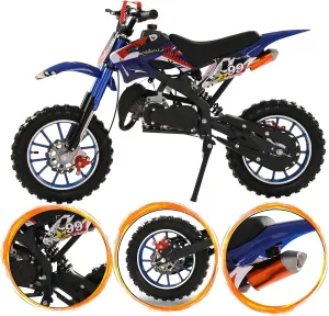 YOXIER 50cc Kids Dirt Bike, 2-Stroke Gas Mini Bike, Dirt Bike for Kids 8-14, Gas Power Pocket Rocket Bike, Motorcycle with Front Rear Disc Brakes, Off Road Mini Motorcycle Max Load 330Lbs Blue