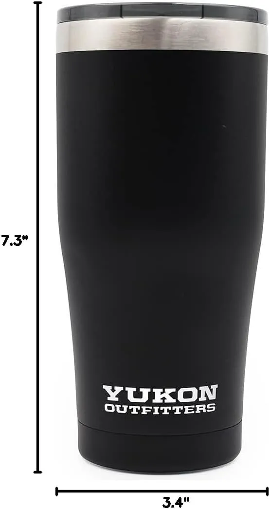 Yukon Outfitters Freedom High Grade 18/8 Corrosion-Resistant Stainless Steel Double Wall Vacuum Insulated Tumbler (20 oz/ 590ml) - 7.3" H x 3.4" Top dia. / 2.7" Bottom dia., Black
