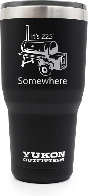 Yukon Outfitters Freedom High Grade 18/8 Corrosion-Resistant Stainless Steel Double Wall Vacuum Insulated Tumbler (30oz / 890ml) - 7.85" H x 3.9" Top Dia. / 2.9" Bottom dia., 225 Somewhere - Black