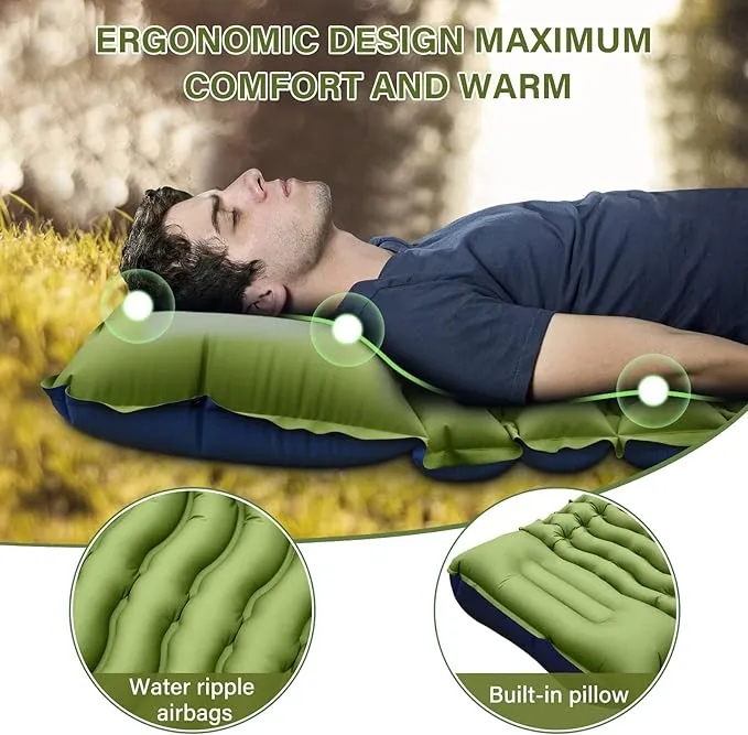 Yuzonc Camping Sleeping Pad, Ultralight Camping Mat with Pillow Built-in Foot Pump Inflatable Sleeping Pads Compact for Camping Backpacking Hiking Traveling Tent