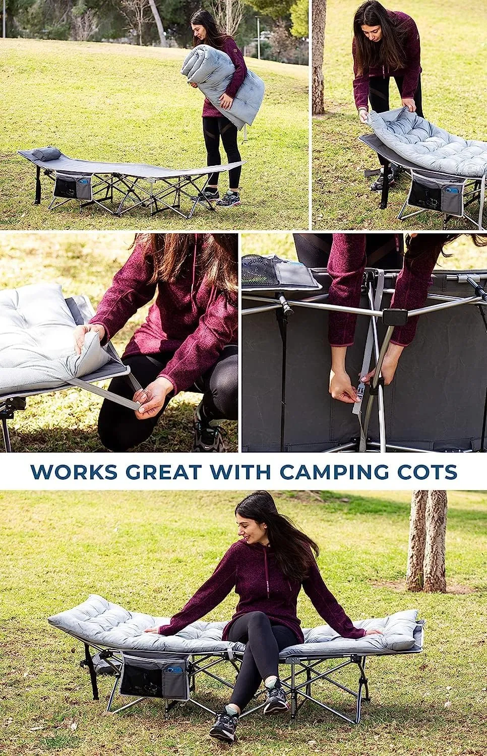 Zento Camping Cot Mattress Foam Pad for Adults – Thick Soft Ultra Comfort Sleeping Pad for Traveling Hiking Outdoor or Indoor Use – Lightweight Easy to Carry Foldable Waterproof Adult Cot Mattress