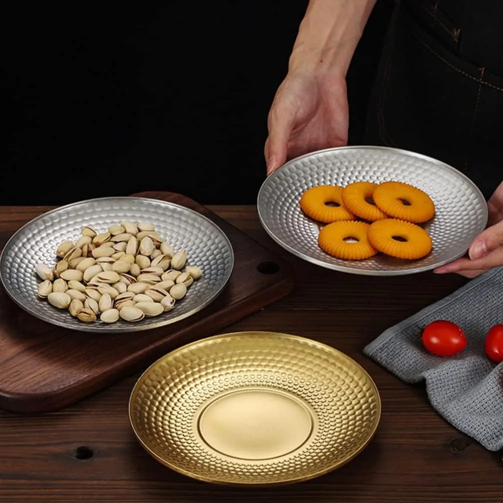 Zerodeko Metal Camp Plate Vintage Style Round Dessert Serving Tray Stainless Steel Outdoor Dinnerware